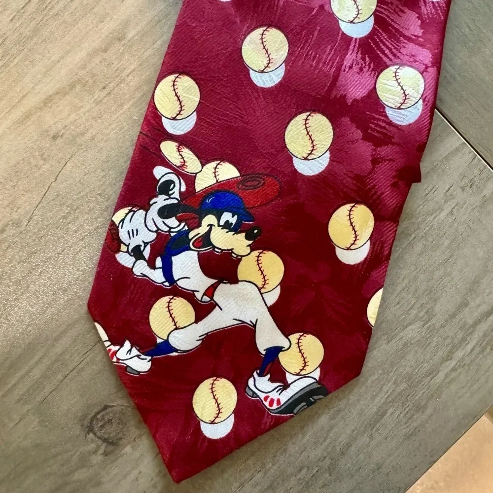 Disney Red Tie with Goofy and Baseballs